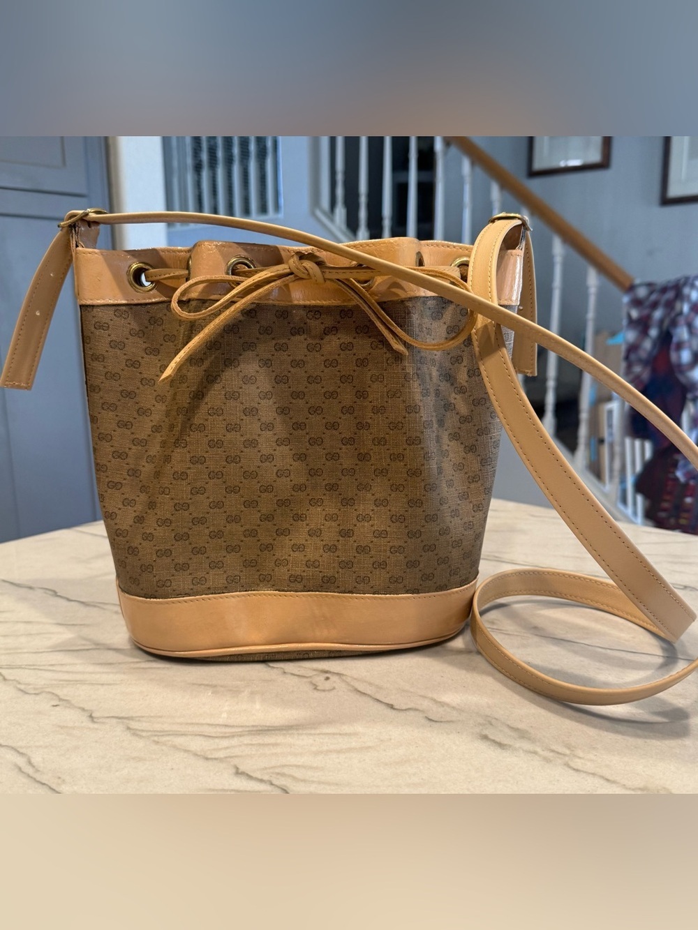Vintage Gucci Micro GG Monogram Bucket Bag Repainted + New Strap & Drawstring